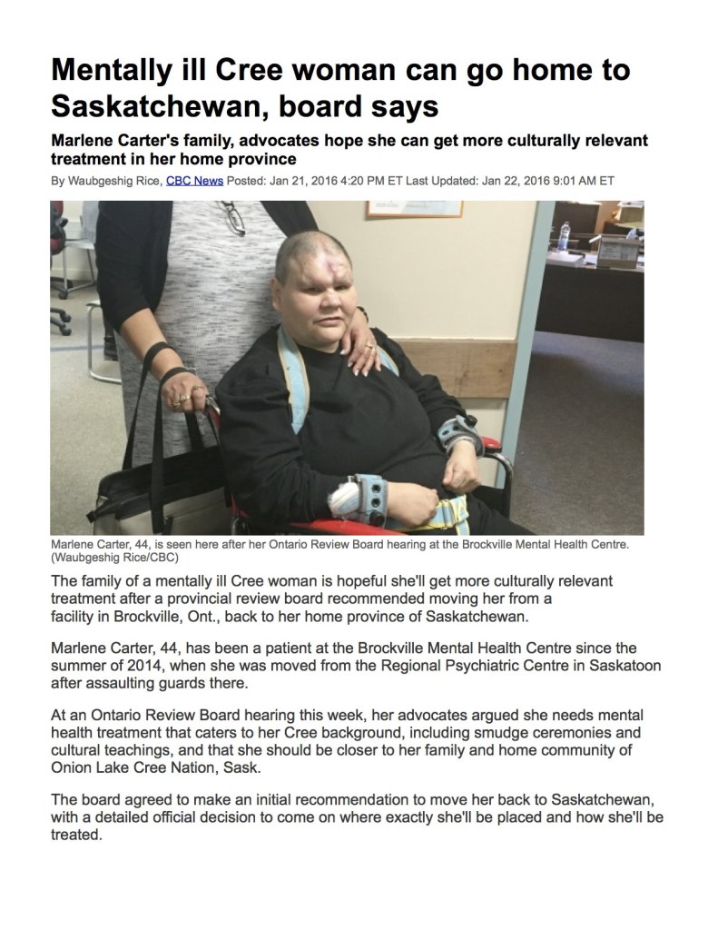 CBC story on Marlene Carter page 1